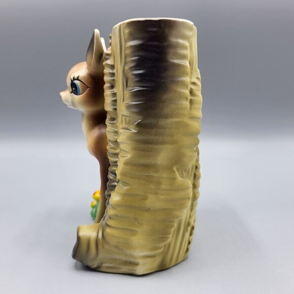 Vintage MCM Bambi Deer Vase Kitchy Planter Deer & Mushrooms Ceramic Table Decor - Picture 7 of 16